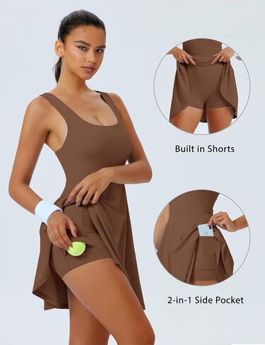 TQD Women's Athletic Tennis Dress with Built in Shorts and Bra Golf Exercise Activewear Workout Active Dress with Pockets in Saudi Arabia