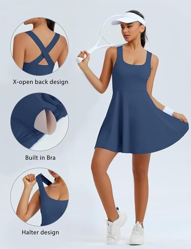 TQD Women's Athletic Tennis Dress with Built in Shorts and Bra Golf Exercise Activewear Workout Active Dress with Pockets in Saudi Arabia