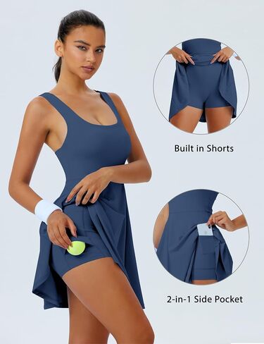 TQD Women's Athletic Tennis Dress with Built in Shorts and Bra Golf Exercise Activewear Workout Active Dress with Pockets in Saudi Arabia