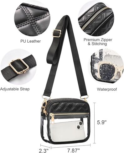 حقيبة شفافة من HULISEN لمناسبات الاستاد، محافظ شفافة للنساء، حقيبة كروس شفافة للحفلات الموسيقية، يوم الألعاب، معتمدة من المهرجانات in Kuwait