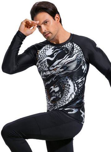 Men's UPF 50+ Long Sleeve Compression Shirt Sport Rashguard Shirt Quick Dry Athletic Workout Shirt in Saudi Arabia