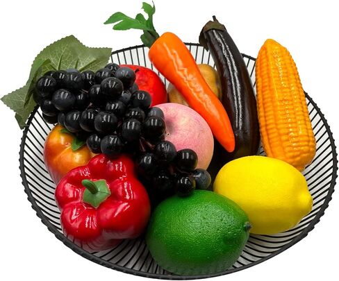 11PCS Fake Vegetable Artistic Plastic Fruits Potatoes Tomatoes Grapes Peaches Eggplants Sweet Peppers Carrots Corn Apples Lemons Home Kitchen Party Decoration Christmas Photography Props in Saudi Arabia