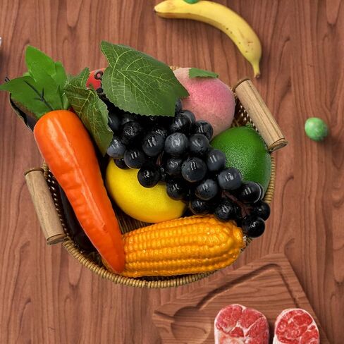 11PCS Fake Vegetable Artistic Plastic Fruits Potatoes Tomatoes Grapes Peaches Eggplants Sweet Peppers Carrots Corn Apples Lemons Home Kitchen Party Decoration Christmas Photography Props in Saudi Arabia