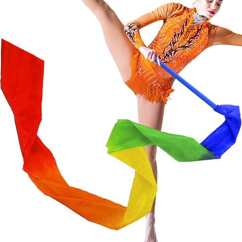 59 بوصة طويلة الحرير قوس قزح الشريط الرقص الشرقي الشريط الجمباز الإيقاعي يانغكو الرقص اللافتات ريباند باتون التدوير قضيب in Kuwait