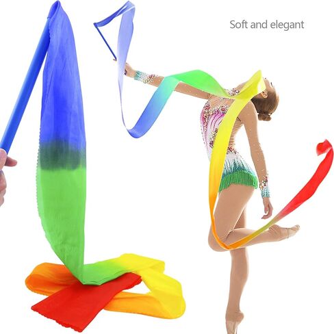 59 بوصة طويلة الحرير قوس قزح الشريط الرقص الشرقي الشريط الجمباز الإيقاعي يانغكو الرقص اللافتات ريباند باتون التدوير قضيب in Kuwait