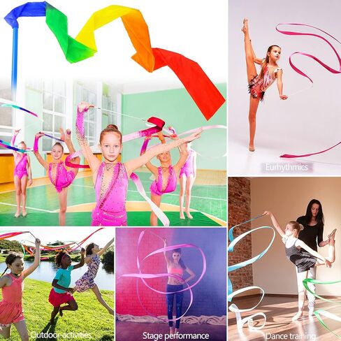 59 بوصة طويلة الحرير قوس قزح الشريط الرقص الشرقي الشريط الجمباز الإيقاعي يانغكو الرقص اللافتات ريباند باتون التدوير قضيب in Kuwait