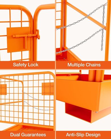 Forklift Safety Cage, 36" x 36" Heavy Duty Steel Forklift Man Basket, 1200 LBS Capacity Foldable Forklift Work Platform with 4 Wheels & Double-Chain Guardrail, Perfect for Aerial Work in Saudi Arabia