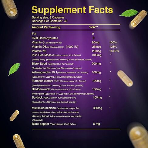 Dandy Decor من Ko & Co Sea Moss 3000mg زيت الحبة السوداء 2000mg Ashwagandha 1000mg الكركم 1000mg Bladderwrack 1000mg الأرقطيون 1000mg وفيتامين C وD3 in Kuwait