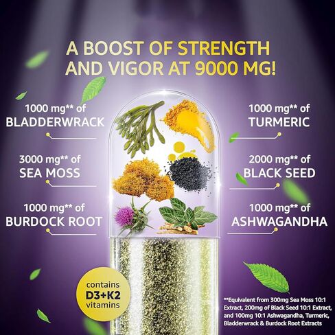 Dandy Decor من Ko & Co Sea Moss 3000mg زيت الحبة السوداء 2000mg Ashwagandha 1000mg الكركم 1000mg Bladderwrack 1000mg الأرقطيون 1000mg وفيتامين C وD3 in Kuwait