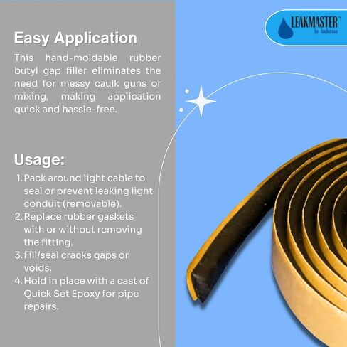 Conduit Butyl Tape for Leakmaster Anderson Manufacturing - BT15 Butyl Sealant Tape for Leak - Underwater Seal Tape w/o Messy Butyl Caulk Guns - Moldable Butyl Rubber Sealant Gap Filler (15 ft. Roll) in Saudi Arabia