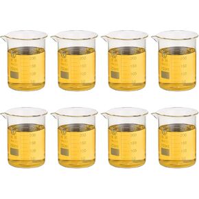PATIKIL 250ml Low Form Glass Beaker, 8Pcs 3.3 Borosilicate Glass Beakers Graduated Measuring Cup with Spout for Lab Experiment, Cooking and Baking, Clear