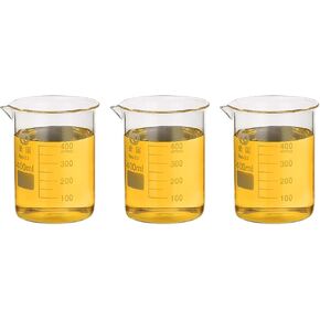 PATIKIL 400ml Low Form Glass Beaker, 3Pcs 3.3 Borosilicate Glass Beakers Graduated Measuring Cup with Spout for Lab Experiment, Cooking and Baking, Clear