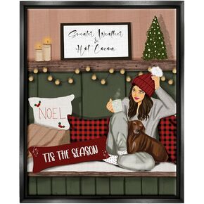 Stupell Industries Cozy Girl with Christmas Phrases Framed Floater Canvas Wall Art by Saba Rauf