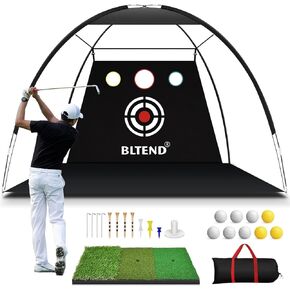 Golf Net - 10x7ft Golf Practice Nets for Backyard Driving Chipping - Golf Hitting Net with Tri-Turf Golf Mat - Personal Golf Training Equipment for Indoor Outdoor Use - Gifts for Men/Golfers