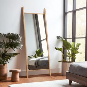 NeuType Full Length Mirror, 65"x22" Solid Wood Ladder Wall-Mounted Mirror, Floor Mirror, Dressing Mirror,Hanging or Leaning Against Wall,Natural(Ladder Frame)
