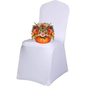 White Chair Covers 10 Pack Polyester Spandex Universal Wedding Party Banquet Chair Cover Fitted Chair Seat Covers Slipcover Events Decorations -(Flat Bottom)