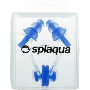 Swimming Ear Plugs & Nose Clip, Medical Grade Soft Silicone for Swimming, Diving, Surfing, Universal Fit, Black, by Splaqua