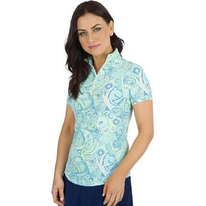 IBKUL Athleisure Wear واقي من الشمس UPF 50+ Icefil Cooling Tech Mariel Print كم قصير رقبة وهمية - 17483 in Kuwait