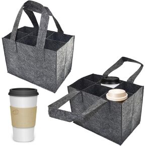 2 Pack 6 Cup Portable Drink Carrier Cup Holder for Car Boats Reusable Insulated Cup Carriers with Handle Foldable Cup Coffee Cocktails Carrier, Secures Hot and Cold Beverages-for Delivery (Grey)