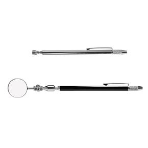 Telescoping Inspection Mirror with Pen Buckle, Tail with Needle, Magnetic，26 Inch Long Handle, Round Extendable Mirror on a Stick for Technicians Mechanics Contractors Checking Observation