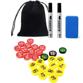 Soccer Magnetic Boad Accessories Set, Include 27 Pcs Player Magnets Pieces, 2 Pcs Dry Erase Black Marker Pen, 1 Pcs Dry Eraser and Small Carry Pouch, Suit for Use on Magnetic Coaching Boards