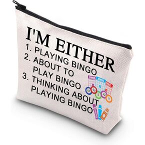 BDPWSS Bingo Makeup Bag Bingo Player Gift Funny I'm Either Playing Bingo Quote Gift For Bingo Gambler Gift (Either playing)