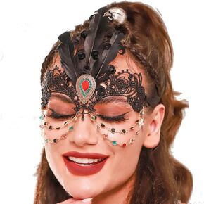 Sexy Masquerade Mask Rhinestone Costume Mask Rhinsetone crystal Lace Mask Mardi Gras Feather Mask for Women