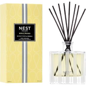 NEST New York Reed Diffuser, Sunlit Yuzu & Neroli - 5.9 fl oz - Fragrance for Up to 90 Days - Reusable, Refillable Glass Holder - includes 8 All-Natural Reed Sticks - Flame Free