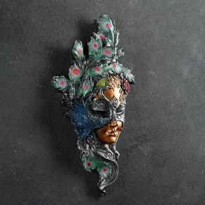 Elegant Italian-Style Peacock Mask - Decorative Polystone Interior Mask, 13.8-inch Artistic Home Decor, Unique Wall Accent for Living Space, Artistic and Cultural Ornament
