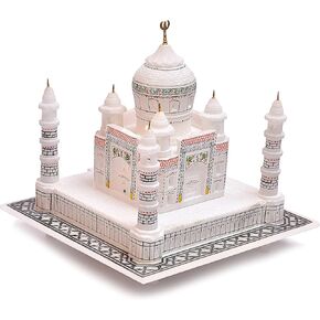 آثار من الرخام 6 بوصة تاج محل محل نسخة طبق الأصل من مجموعة تذكارية أجرا الهندية | رخام تاج محل مصنوع يدويًا ديكور منزلي هدية حب بناء مصغر وفن معماري موغال لتدفئة المنزل in Kuwait