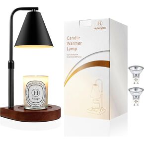 Candle Warmer Lamp, Adjustable Height Candle Lamp Warmer with Timer, Gifts for Mom, Electric Dimmable Wax Melt Warmer for Jar Candles with 2 Bulbs, Bedroom Home Decor Aesthetic (Black)