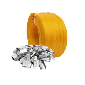 Poly Strap, Polypropylene Strapping, 1/2" Wide x 4000" Length Poly Strapping, 600 lbs Break Strength, 100 pcs 5/8" Open Metal Clips for Packaging and Pallet Strapping Banding
