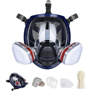 Reusable Full Face Respirator Mask, Organic Vapor Gas Masks Survival Nuclear and Chemical with Activated Carbon, Filters Ideal for Paint, Spray, Dust