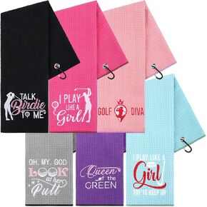 6 Pcs Funny Golf Towel Embroidered Golf Ball Towel Swing Swear Repeat Golf Bag Towel for Golf Bags with Clip Accessories Gifts for Fan (Women)