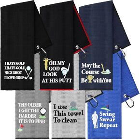 6 Pcs Funny Golf Towel Embroidered Golf Ball Towel Swing Swear Repeat Golf Bag Towel for Golf Bags with Clip Accessories Gifts for Fan (Women)
