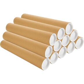 12 Pack Mailing Tubes with Caps, 2x15 Inch Kraft Paper Poster Tube for Shipping, Packing, Bulk Round Packaging, Cardboard Mailers, Art Prints, Maps, Blueprint (Brown)