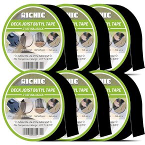 RICHIE 6 Rolls Joist Tape for Decking 2 inch 50 feet, Butyl Joist Flashing Tape Waterproof, Anti-Corrosion, Self-Adhesive Deck Joist Tape, Seal Butyl Deck Tape for Flashing Deck Joists and Beams