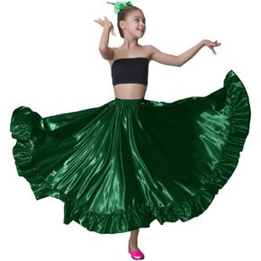 Long Mexican Folklorico Dance Skirt for Girls, Full Dancing Circle Ruffle Style, Sizes 8-12 Years