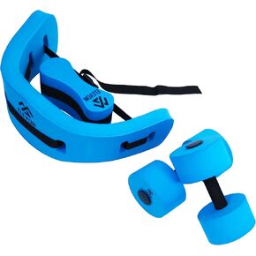 Complete Swim Training Set Including Water Dumbbell Weights, Floating Belt and Pull Buoy Leg Float, Blue