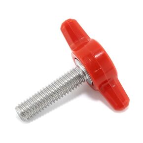 #10-32 x 3/4" Thumb Screw Stainless Steel - Red Tee Wing Plastic Knob - Fine Thread ThumbScrew - Length: 0.750" - Proudly Built in USA - Package of (4)