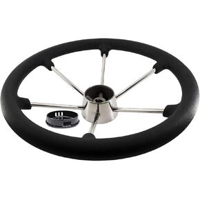 MARINE CITY 304 Grade Stainless Steel Marine Steering Wheel with PU Foam and Black PC Cap 16 Inches for Marines – Boats – Yachts – Ships – Kayaks (Pack of 1)