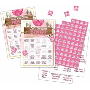 Cowgirl Bingo Cards, Western Cowgirl Theme Game for 24 Players, Bingo Activities for Adult, Pink Disco Bachelorette Party Favors Supplies Decorations(05)