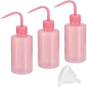 PATIKIL 250ml Wash Bottle, 3pcs Plastic Squeeze Bottle Narrow Mouth Bottle Tools with Funnel for Lab Cleaning Washing Irrigation Liquid Storage, Clear