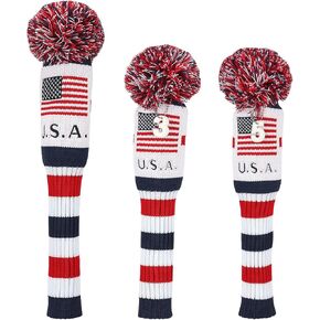 Craftsman Golf Knit Pom Pom 3pcs Headcover Set Vintange Sock Covers for Driver and Woods