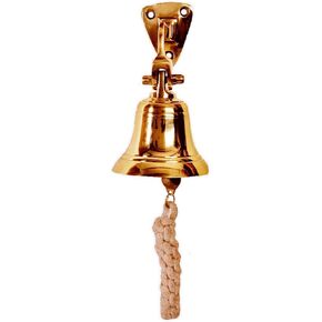 Purpledip Brass Nautical Bell with Captain's Wheel Hook: Pirate Ship Marine Wall Hanging, Copper (11402B)