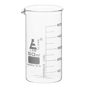 EISCO Beaker, 50ml - Tall Form with Spout - White, 5ml Graduations - Borosilicate 3.3 Glass