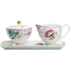Gracie China Fantastic Pink Porcelain 3-Piece Sugar, Creamer And Tray Set
