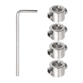 4pcs 6mm Drill Stop Collar Set Depth Stop, Adjustable Stainless Steel Drilling Limit Ring, Anodizing Surface Dowel Shaft Chuck Positioner with Hex Wrench, Silver