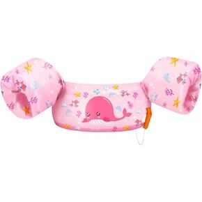 HeySplash Kids Swimming Vest, Toddler Floaties Fit 20-50 Lbs, Puddle Kids Jumper with Adjustable Strap, Swim Jacket Water Wing Baby Arm Floats, Sea Beach Swimming Aid for 2-6 Years Girls,Pink Whale