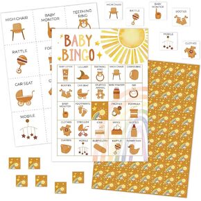 Boho Sun Bingo Games Cards, Sunshine Bingo Game Set, Boho Rainbow Baby Shower Bingo Party Game, Gender Reveal Party Bingo Supplies for Adults, Baby Shower Party Decorations -01